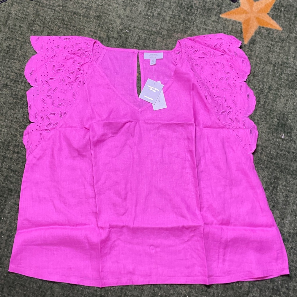 Charter Club Vibrant Pink Eyelet Sleeve Top